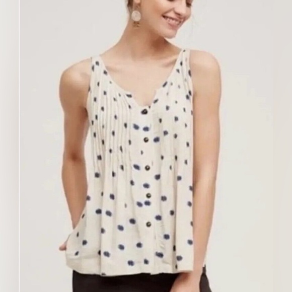 Maeve Tops - MAEVE Saona Polka Dot Button-Down Sleeveless Top